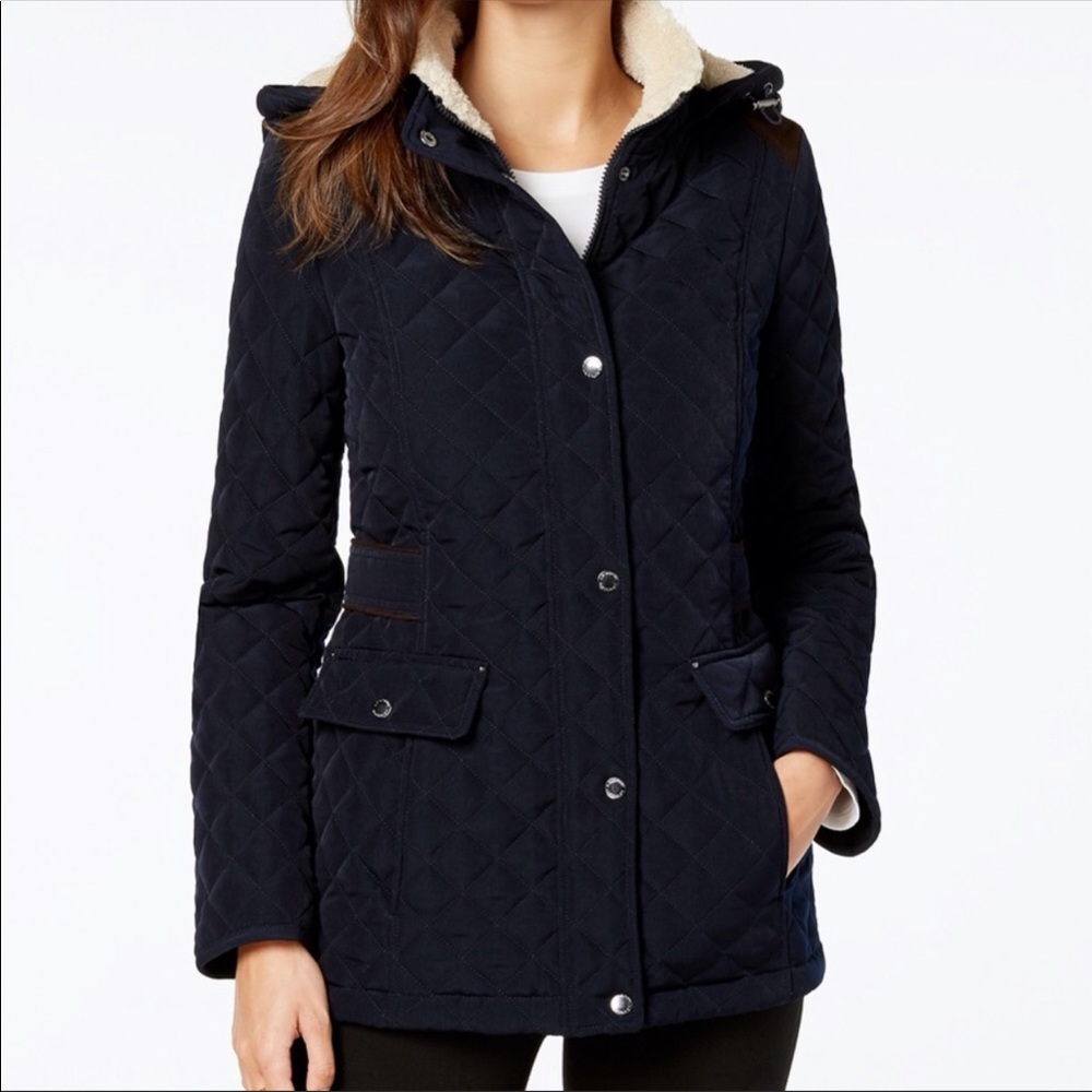 Laundry By Shelli Segal Navy Quilted Coat